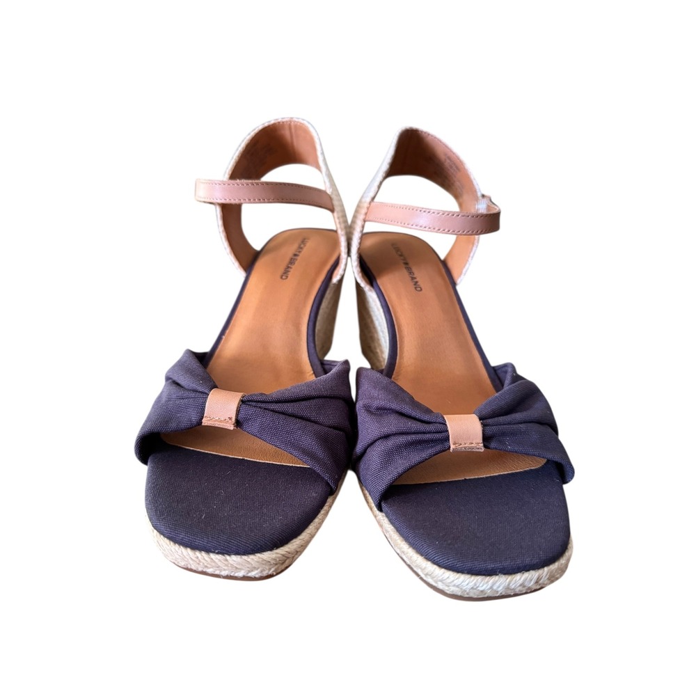Lucky Brand Macrimay Women's Indigo Blue Canvas Espadrille Wedge Sandals 9.5 NWT - Picture 3 of 7